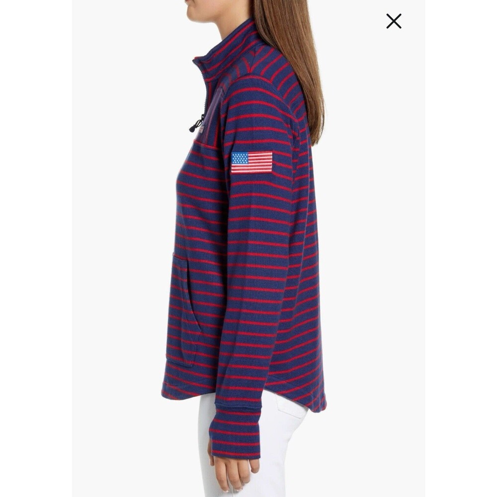 Vineyard Vines Women’s USA Strip 1/4 Zip Pullover Sweatshirt Red And Navy Size L - Picture 10 of 11